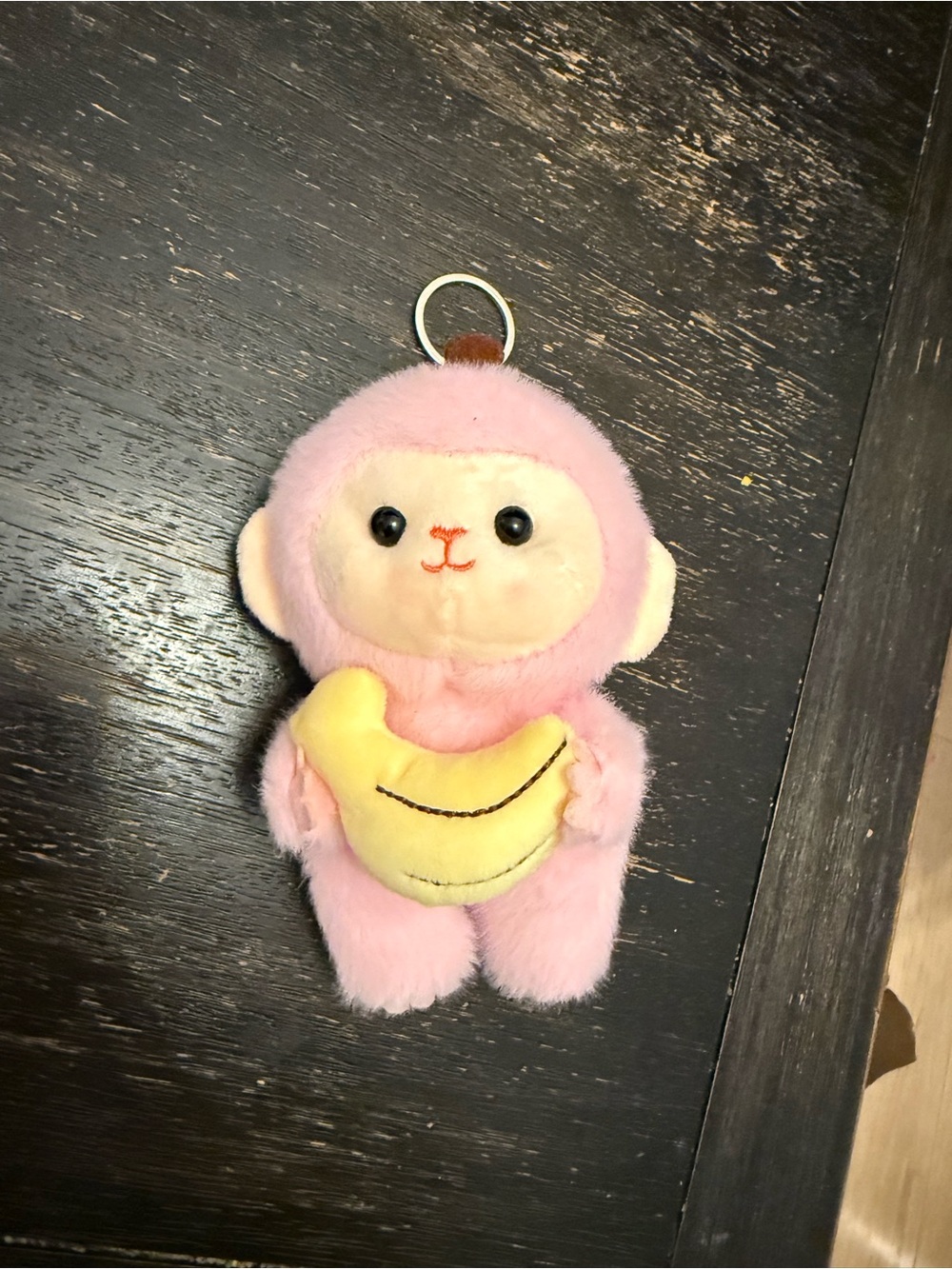 Pink Plush Monkey Keychain with Yellow Banana
